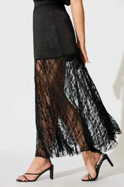 Hot Twilight Grace Maxi Skirt in Black Satin Bottoms|Skirts & Shorts