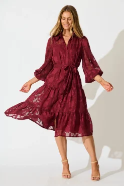 Best Twilight Midi Dress in Wine Floral Burnout Chiffon Dresses|Party