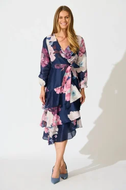 Discount Twilight Petals Midi Dress in Navy Floral Dresses|Party