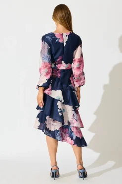 Discount Twilight Petals Midi Dress in Navy Floral Dresses|Party