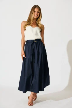 Clearance Tyra Maxi Skirt in Navy Cotton Bottoms|Skirts & Shorts
