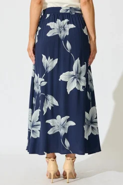 Sale Tyra Maxi Skirt in Navy with White Floral Print Bottoms|Skirts & Shorts