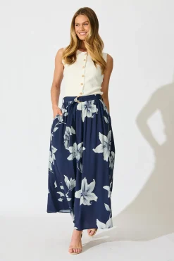 Sale Tyra Maxi Skirt in Navy with White Floral Print Bottoms|Skirts & Shorts