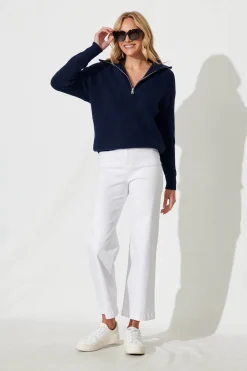 Fashion Uma Zip Athleisure Knit In Navy Wool Blend Knitwear|Knitwear