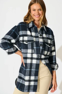 Sale Ursula Shacket in Navy Check Outerwear|Outerwear