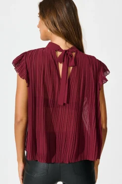 Outlet Vada Top in Wine Pleated Chiffon Tops|Workwear