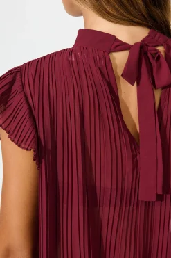 Outlet Vada Top in Wine Pleated Chiffon Tops|Workwear