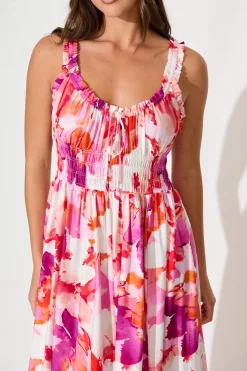 Sale Valentina Maxi Sundress in White With Pink Multi Floral Dresses|Casual
