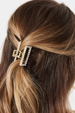 Clearance Valerie Pearl Square Hair Claw In White Hair Accessories|Wedding Guest