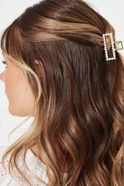 Clearance Valerie Pearl Square Hair Claw In White Hair Accessories|Wedding Guest