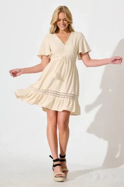 New Valletta Dress in Cream Linen Blend Dresses|Casual