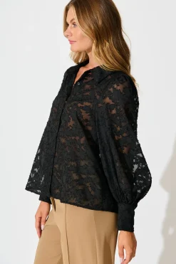 Online Vanessa Shirt In Black Leaf Burnout Chiffon Tops|Party & Occasion