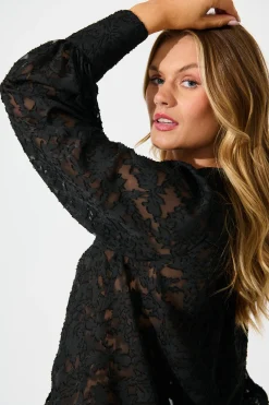 Online Vanessa Shirt In Black Leaf Burnout Chiffon Tops|Party & Occasion