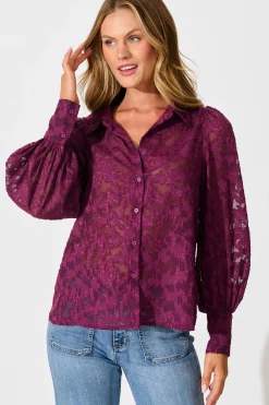Best Vanessa Shirt in Plum Leaf Burnout Chiffon Tops|Party & Occasion