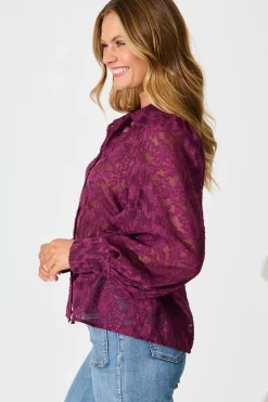 Best Vanessa Shirt in Plum Leaf Burnout Chiffon Tops|Party & Occasion
