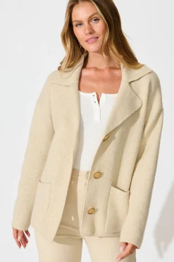 Sale Varney Knit Cardigan in Beige Wool Blend Knitwear|Knitwear