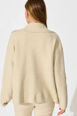 Sale Varney Knit Cardigan in Beige Wool Blend Knitwear|Knitwear