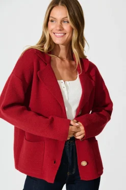 Online Varney Knit Cardigan in Red Wool Blend Knitwear|Knitwear