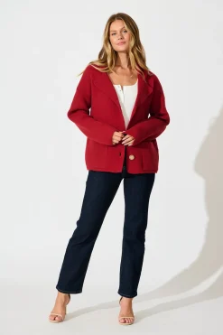 Online Varney Knit Cardigan in Red Wool Blend Knitwear|Knitwear
