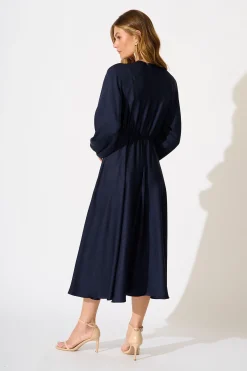 Best Veiled Illusion Maxi Dress in Navy Satin Dresses|Party
