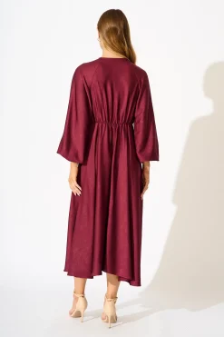 New Veiled Illusion Maxi Dress in Wine Satin Dresses|Party