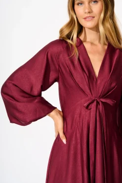 New Veiled Illusion Maxi Dress in Wine Satin Dresses|Party