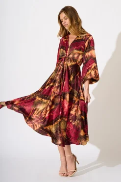 Sale Veiled Illusion Maxi Dress in Multi Watercolour Satin Dresses|Party
