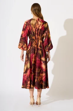 Sale Veiled Illusion Maxi Dress in Multi Watercolour Satin Dresses|Party