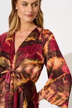 Sale Veiled Illusion Maxi Dress in Multi Watercolour Satin Dresses|Party