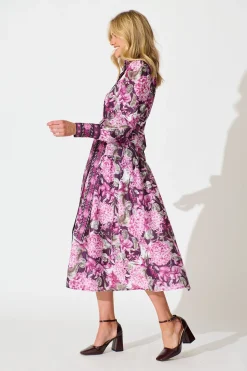 Clearance Verity Maxi Dress in Multi Plum Floral Linen Blend Dresses|Party