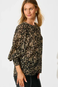 New Veronica Top in Black with Cream Print Chiffon Tops