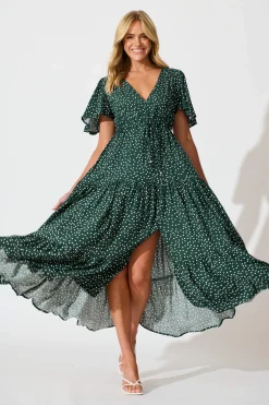 Sale Violet Maxi Dress In Emerald With White Spot Dresses
