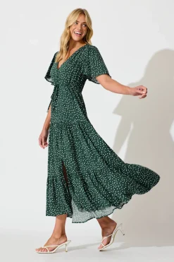 Sale Violet Maxi Dress In Emerald With White Spot Dresses