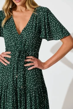 Sale Violet Maxi Dress In Emerald With White Spot Dresses