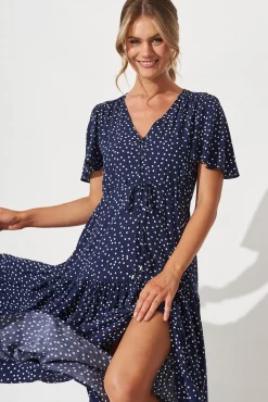 Fashion Violet Maxi Dress In Navy Spot Dresses