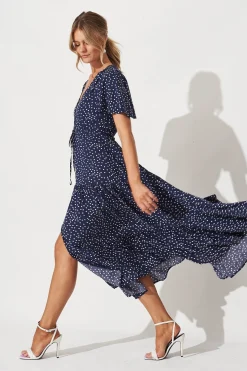 Fashion Violet Maxi Dress In Navy Spot Dresses
