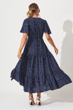 Fashion Violet Maxi Dress In Navy Spot Dresses