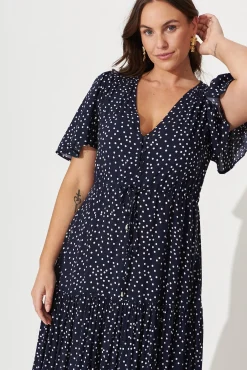 Fashion Violet Maxi Dress In Navy Spot Dresses