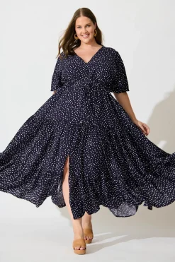 Fashion Violet Maxi Dress In Navy Spot Dresses