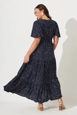 Fashion Violet Maxi Dress In Navy Spot Dresses