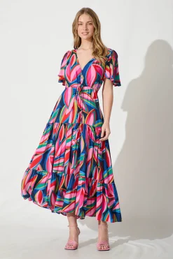 Sale Violet Maxi Dress In Navy With Multi Print Dresses
