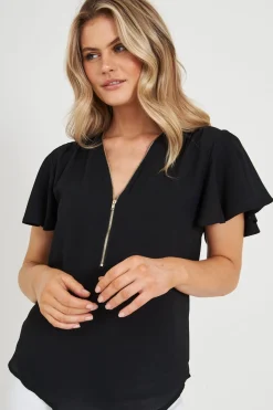 Hot Viviana Zip Top In Black Tops|Workwear