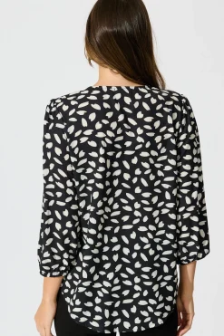Outlet Viviani Zip Top in Black and White Leaf Tops|Workwear