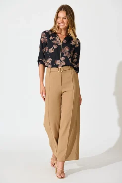 Discount Viviani Zip Top In Charcoal with Apricot Floral Tops|Workwear