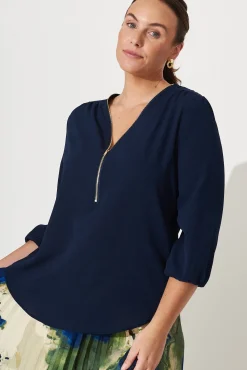 Best Viviani Zip Top In Navy Tops|Workwear