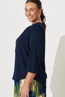 Best Viviani Zip Top In Navy Tops|Workwear