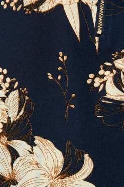 New Viviani Zip Top in Navy with Cream Floral Tops|Workwear