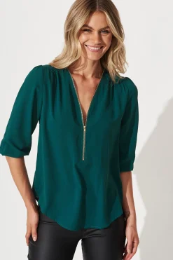 Fashion Viviani Zip Top In Teal Tops|Workwear