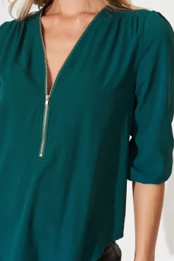 Fashion Viviani Zip Top In Teal Tops|Workwear