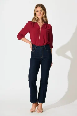 New Viviani Zip Top In Wine Tops|Workwear